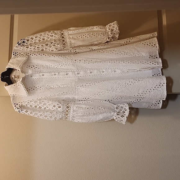 RIVER ISLAND WHITE LONG SLEEVE PEARL BUTTON BRODERIE DRESS Size 8 - Picture 6 of 9